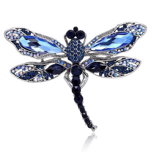 Blue Crystal Vintage Dragonfly Brooches For Women High Grade Fashion Insect Brooch Pins Coat Accessories Animal Jewelry Gifts