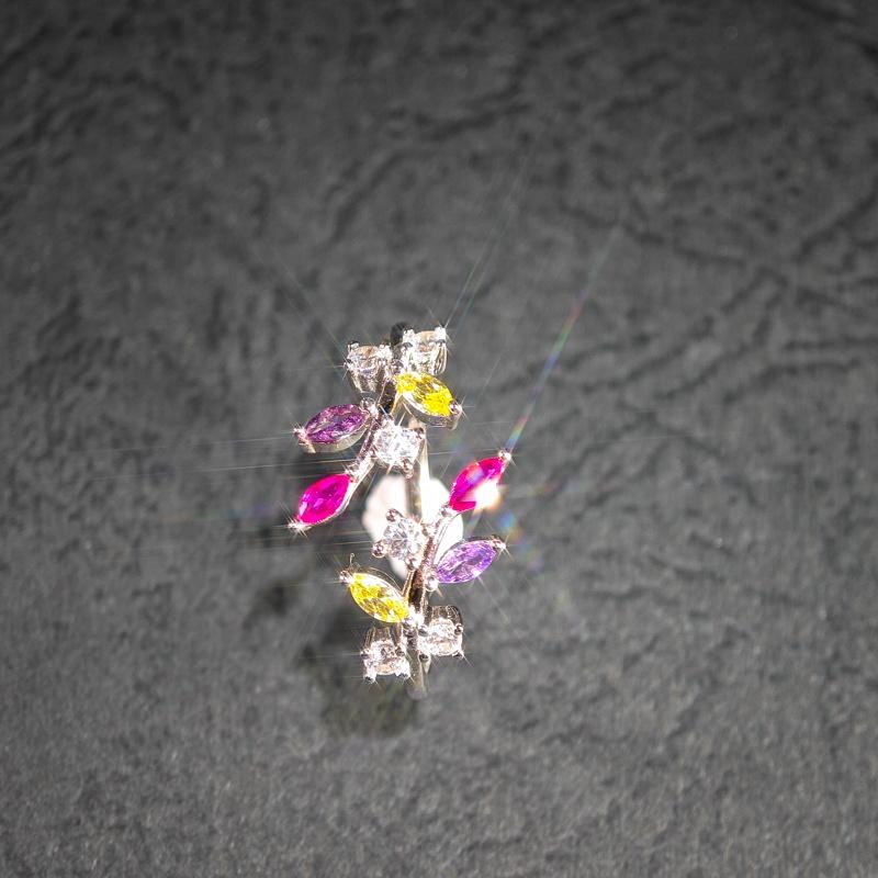 2026 Fine Jewelry 925 Sterling Silver Marquise Amethyst Citrine Ruby  Willow Twig Leaves Open Ended Ring for Women Gift