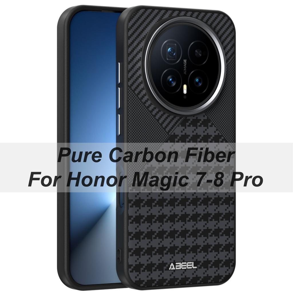 Магнитный Чехол для Телефона Для Honor Magic 7 8 Lite Pro Honor 500 X9d X70 Чехол из Чистого Углеродного Волокна Металлическая Кнопка Защитная Крышка для Объектива