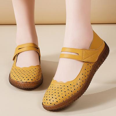 Женские сандалии Летние Мэри Джейн Пляжные Дышащие Желтые Туфли на плоской подошве Повседневные Мягкие Сандалии для ходьбы для Девочки Большого размера
