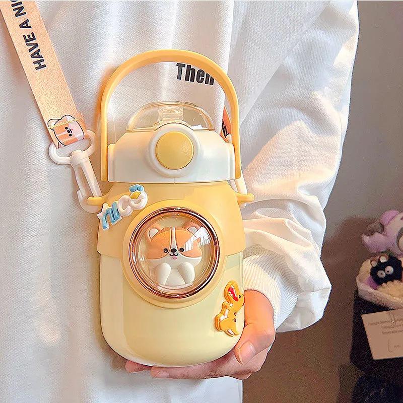 Adorable Pet-Inspired Girls' Thermos Cup - 316 Stainless Steel, Large Capacity, with Straw