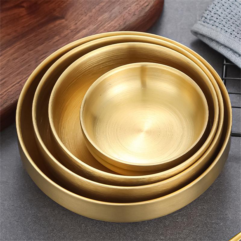 Double-layer Korea 304 Stainless Steel Bowls Rice Noodle Dishes Insulated Lunch Tableware Golden Restaurant Kitchen Supplies