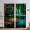 Green Forest Autumn Woods 3d Printing Curtains Tyndall Effect Bedroom Living Room Kitchen Decorative Curtains 2 Pieces