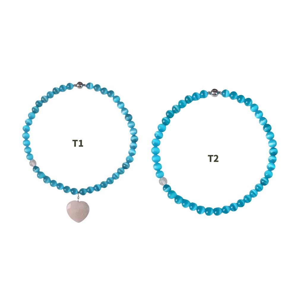 Elegant Love Heart Blue Cats Eye Stone Beaded Necklace Symbolizing Love and Tenderness for Trendy Women Casual Wear