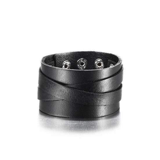 Men Bracelet Faux Leather Solid Color Smooth Punk Style Button Closure Lightweight Individual Cross Strap Men Accessory