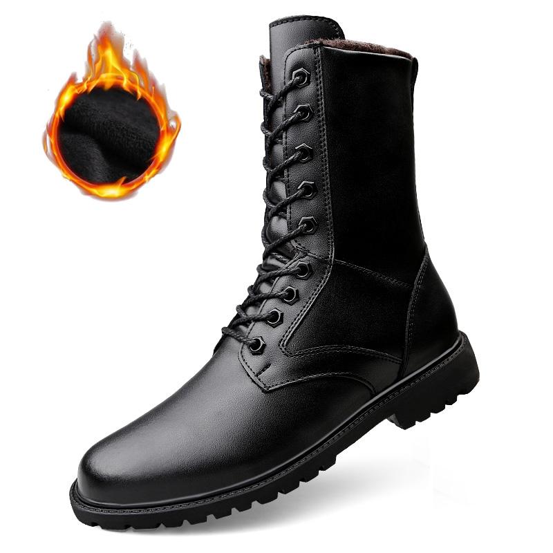 Зимние ботинки US Combat Boots TrendBoots Plus Velvet Men Boots Натуральная кожа Зимние ботинки Ботинки с боковой молнией Мотоциклетные ботинки Высокие