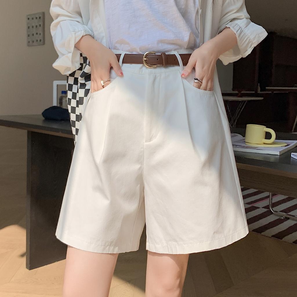 Stylish and Breathable Cotton-Linen Work Shorts for Women, Fashionable High Waist and Loose Fit Wide-Leg Pants