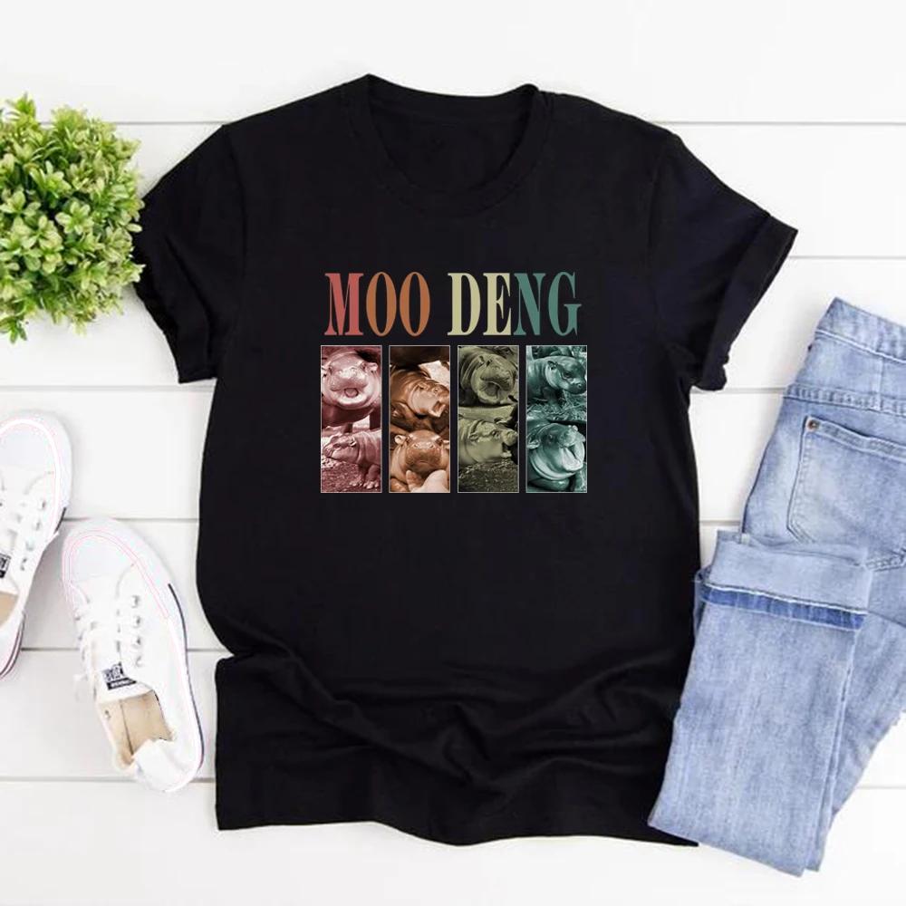 Винтажная футболка Moo Deng Футболки с изображением бегемота Милая футболка Moo Deng Женская футболка с графическим принтом Футболка с коротким рукавом Hippo Lover Футболка для женщин Топы
