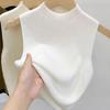 Women Knitted Vest Tops Slim Fit Half-High Collar Sleeveless Top Solid Color Stretchy Knit Blouse Daily