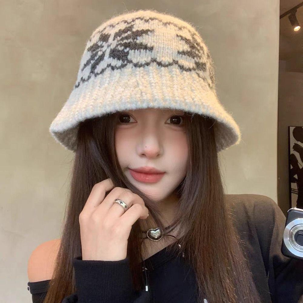 Вязаная шапка с жаккардовым узором в виде снежинок, стиль Fair Isle, зимняя