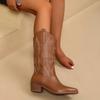 Весенне-осенняя мода Остроносые однотонные женские полусапоги на среднем каблуке с голенищем-рукавом Вышитые ковбойские сапоги в западном стиле