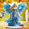 Статуэтка Ангела-Хранителя с Синим Крылом, Плоское Настольное Украшение с Основанием, Для Дома, Офиса, Сада, Идея для Подарка, 2D