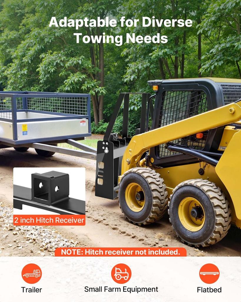 Skid Steer Pallet Forks, 1814 kg Rated Capacity, Pallet Fork Frame Attachment with 122 cm Pallet Forks Forklift Blades, 50.8 mm Hitch Receiver & Spear