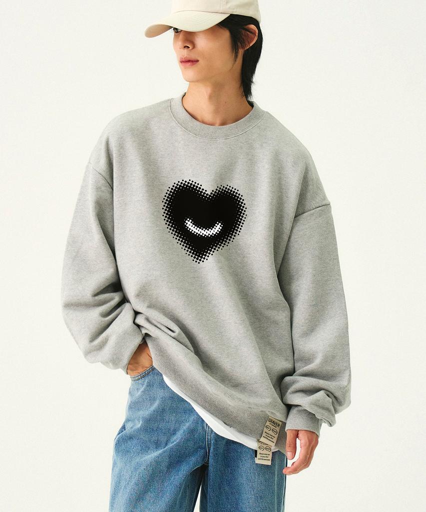 GRAVER [Unisex] Dot Silhouette Heart Sweatshirt_Gray