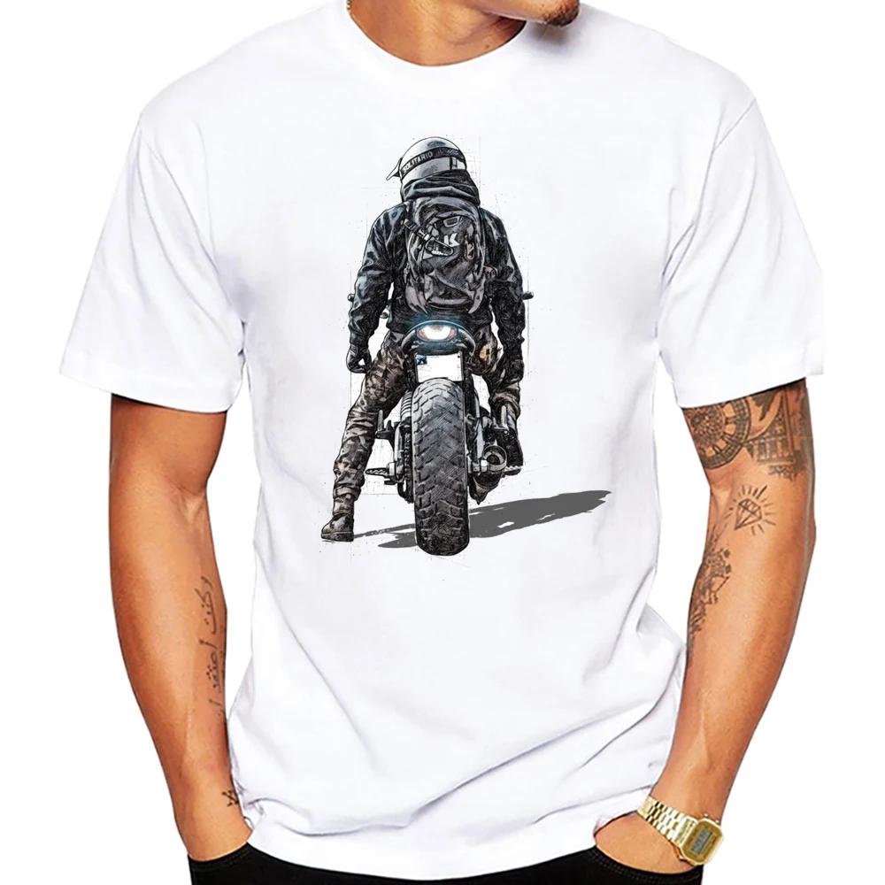 Fun Motorcycle Cafe Racer From Behind Riding T Shirt Summer Men Short Sleeve Sport Classic T-Shirt Hip Hop Boy Casual White Tees