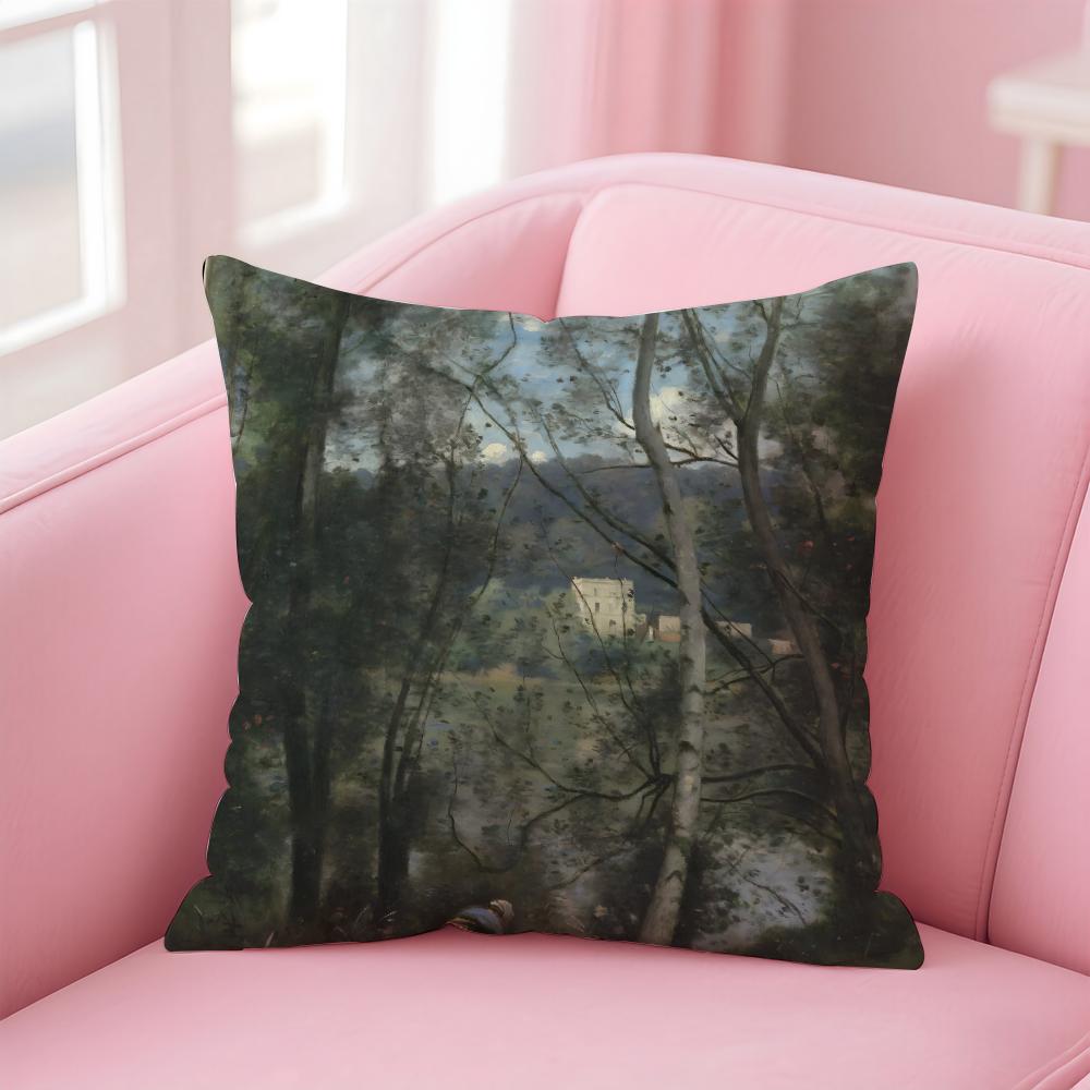 JJeanBaptisteCamille Corot Cushion Cover Pillow Case Ultra Soft Skin Friendly Fabric Cloud Like Comfort Concealed Zipper