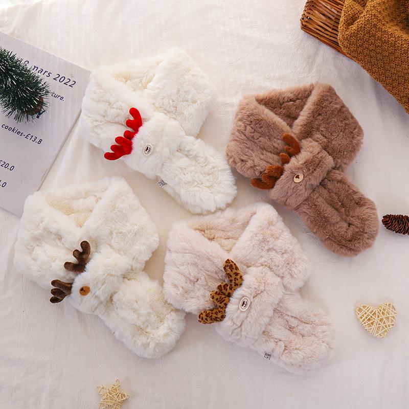 Плюшевый снуд в корейском стиле с красными оленьими рогами: Зимний шарф для женщин