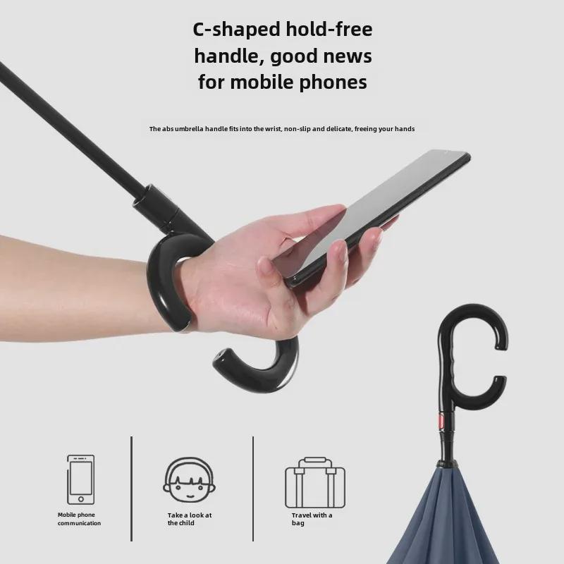 Двухслойный автомобильный зонт с автореверсом и светоотражающей полосой — ветроустойчивый, большой, для солнечных и дождливых дней.