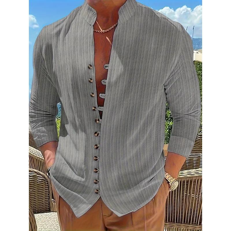 Весна Осень Мужская Ретро Повседневная Свободная Рубашка С Длинным Рукавом