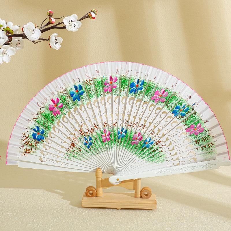 Folding Fan Wood Spanish Fan for Dancing Printing Hand Folding Fan Home Decoration Ornaments Craft Gifts for Guest