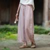 Women Vintage Straight Pants Elastic Waist Solid Color Trousers Summer Loose Ankle-length Pants