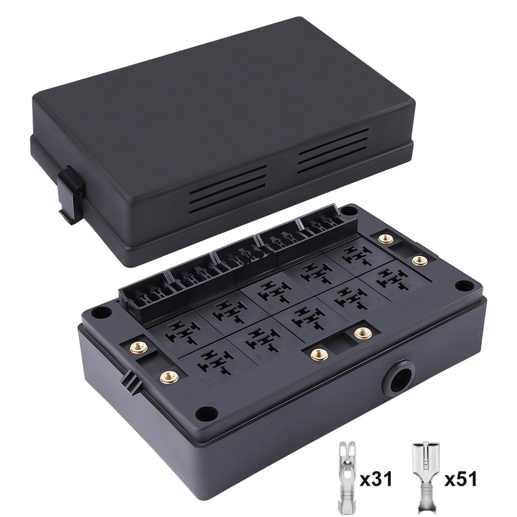 Universal Fuse Relay Box with 15 Slots ATC/ATO Fuse Slots 10 Relay Slots for 4 or 5 Pin Relays Relay and Fuse Box Fuses4