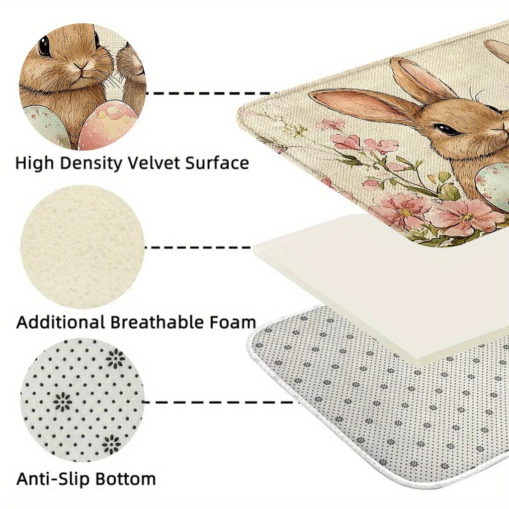 1Pcs Anti Fatigue Kitchen Rugs, Easter Bunny Print Waterproof Non-Slip Thick Cushioned Kitchen Mat Heavy Duty Comfort Standing Mat for Kitchen