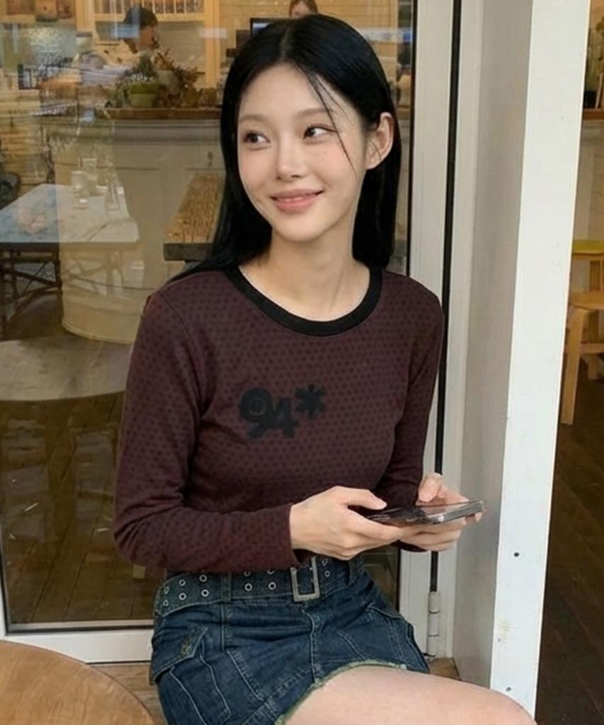 CHICKS 94-Dot Ionic Long Sleeve Brown