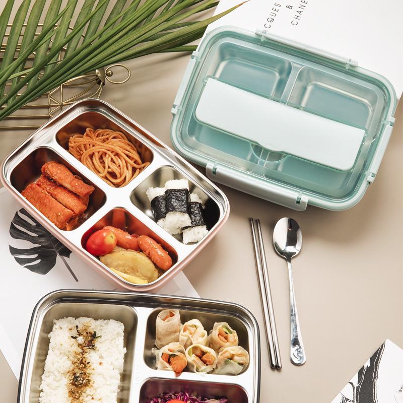 Easy-Clean Bento Container for Students & Office Workers LeakProof Stainless Steel Lunch Box with 4 Compartments - Durable