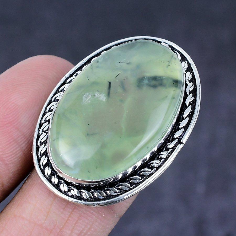 Пренит Драгоценный камень Ручная работа 925 Стерлинговое серебро Подарок Ювелирное изделие Кольцо Размер 7 I3z05