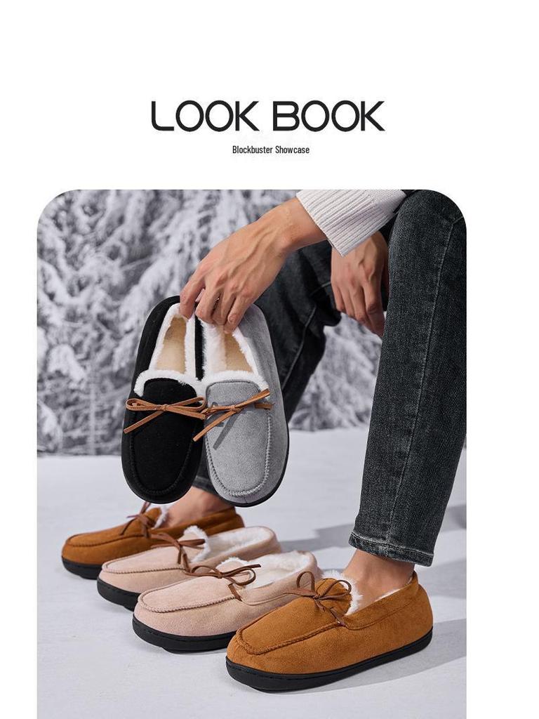 Женские меховые тапочки через границу, теплые хлопковые домашние тапочки с бантиком и круглым носком