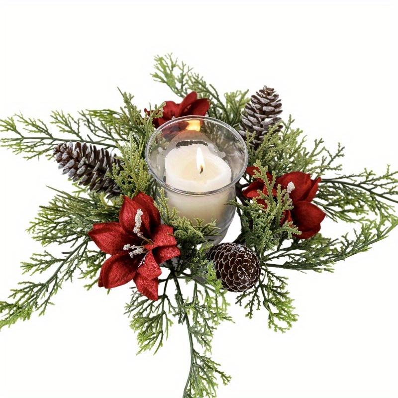 1pc/2pcs Gorgeous Holiday Candle Holder with Stunning Floral Wreath Perfect for Christmas Decorations and Table Centerpieces