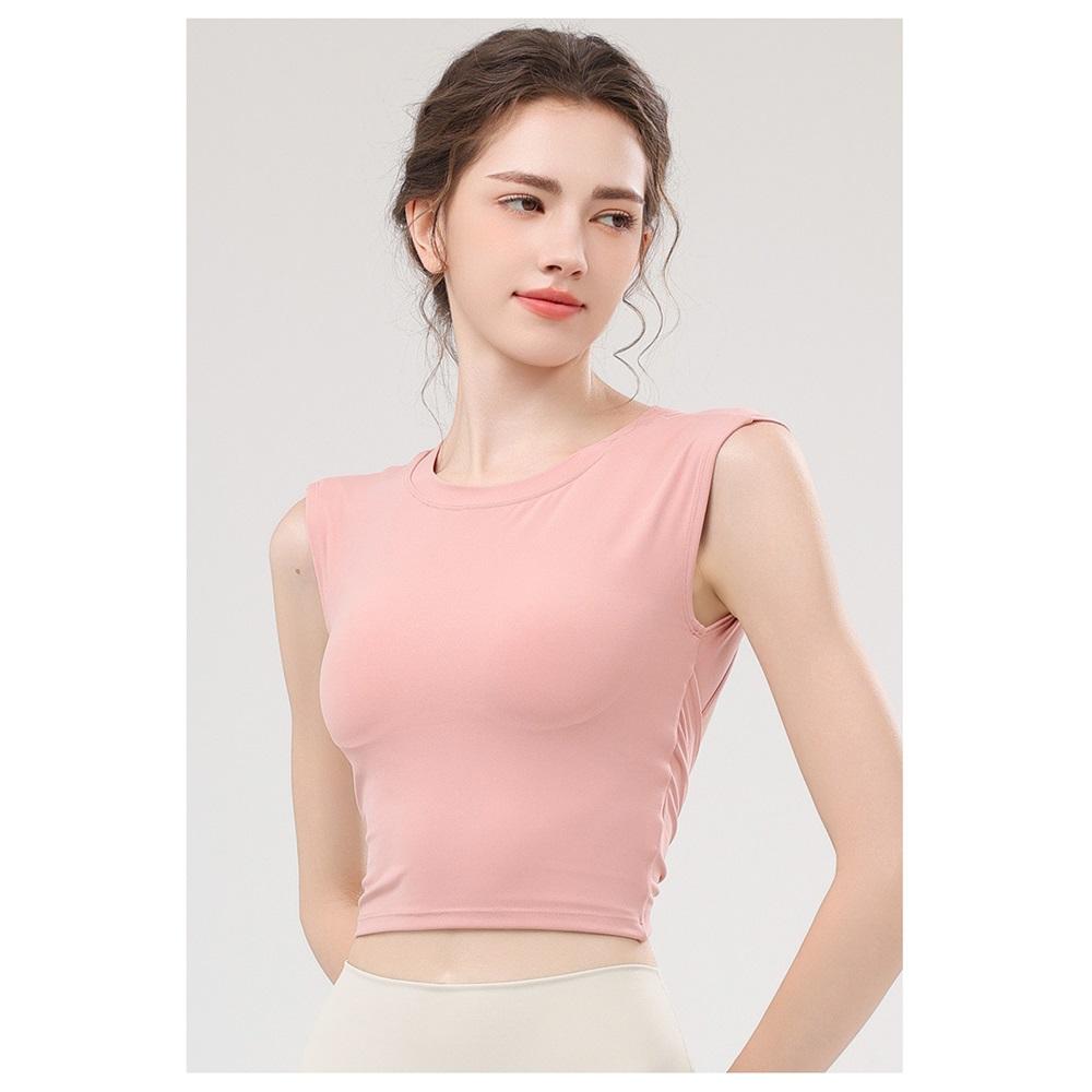 Летний новый костюм для йоги, жилет с нагрудной подушечкой для женщин, спортивный с коротким рукавом, с вырезом на спине, амортизирующий топ-жилет для йоги