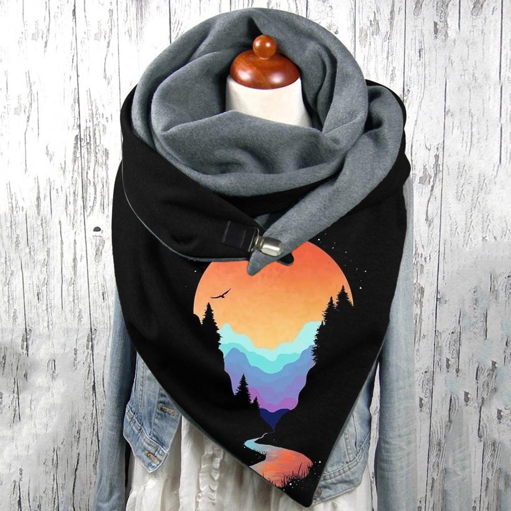 Unisex Scarf Printed Button Scarves Wrap Soft Warm Windshield Scarf
