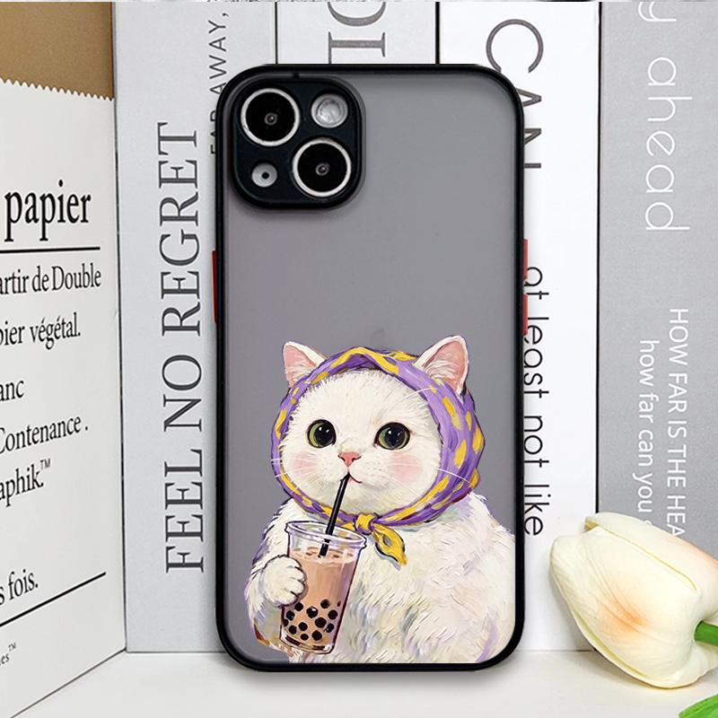 Креативный чехол для телефона с принтом мультяшной пары кошек для iPhone 17 16 Pro Max 15 14 13 12 11 XS MAX X XR 7 8 14 Plus Жесткий чехол
