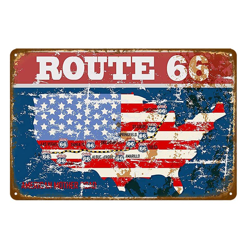 Винтажная металлическая табличка Route 66, Домашняя табличка, Металлический постер, Жестяная табличка, Настенные постеры, Ретро-эстетика, Декор комнаты, Настенное искусство, Украшение