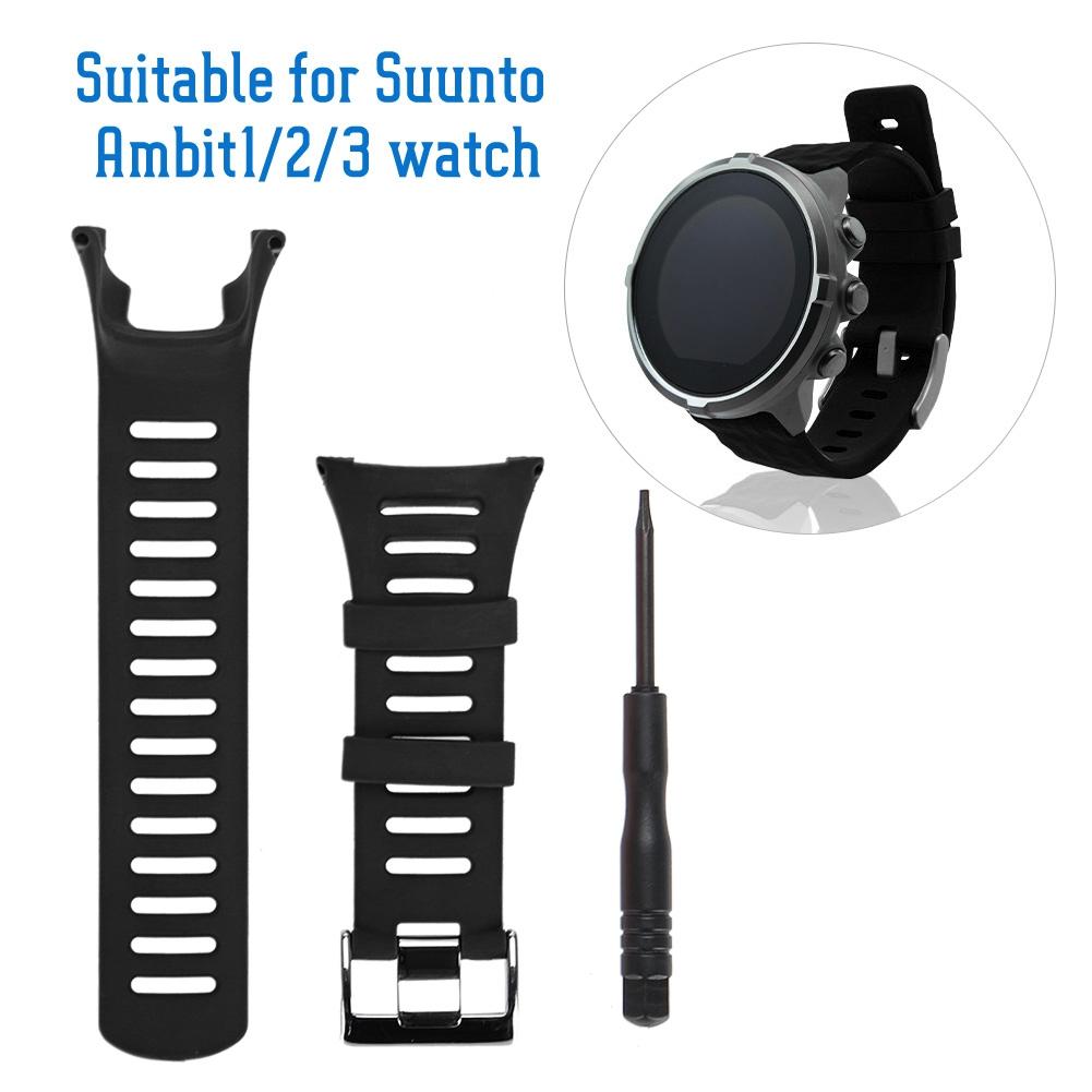 Rubber Wristwatch Strap Watchband for Suunto Ambit1 2 3 Watch (Black   Silver)