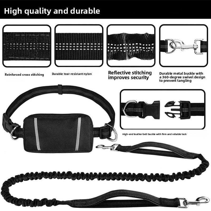 Outdoor running pet leash nylon reflective night run walk fanny pack leash dog leash set