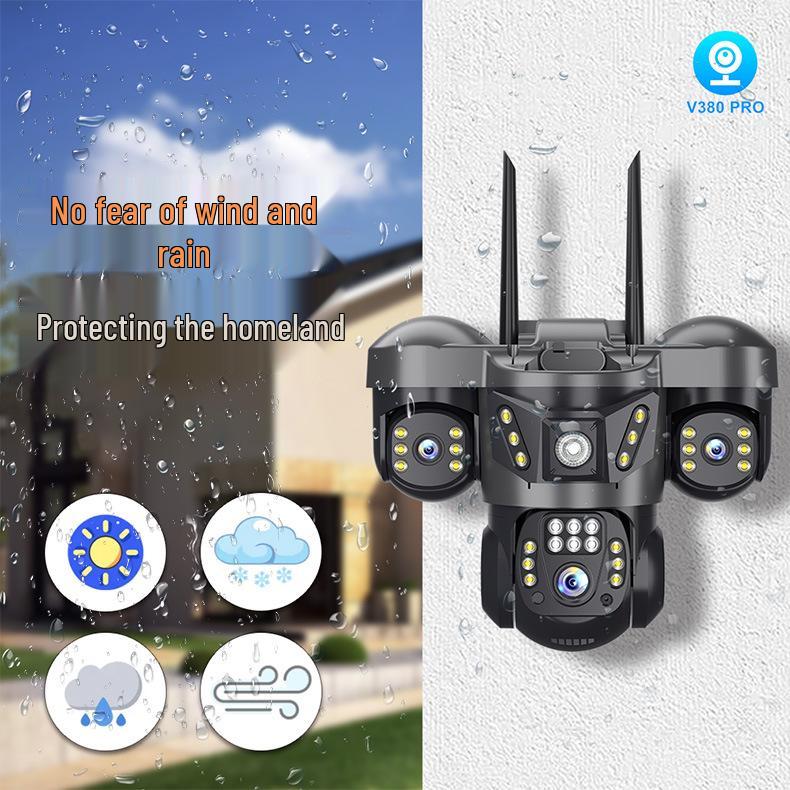 HD Outdoor Home Camera with Multi-Lens Full Color and Alarm, Multi-Screen Photography Capability
