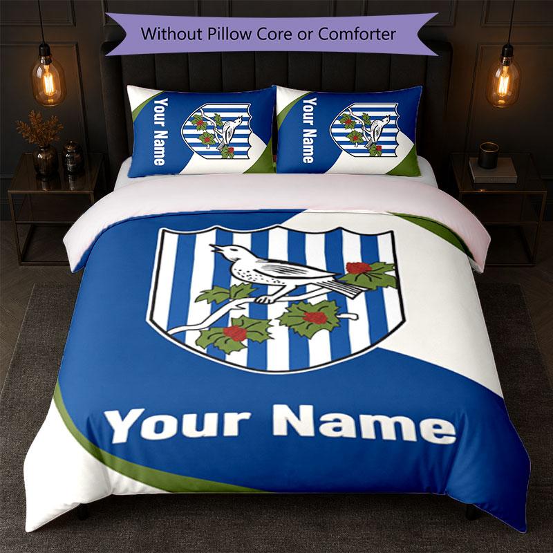 West Bromwich Albion FC Custom Name Text Bedding Set 1 Duvet Cover+2 Pillowcases Soccer Logo Personalized Gift For Special Occasion Bedroom Decor
