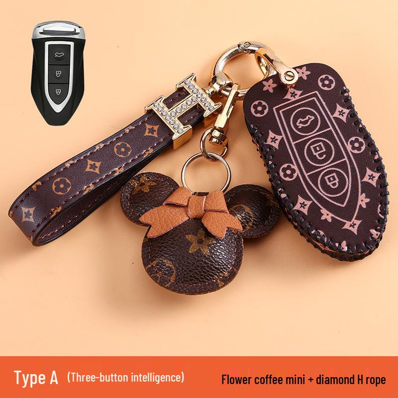 Women's High-End Cheetah CS10/CS9 Car Key Case - Classic Old Flower Design
