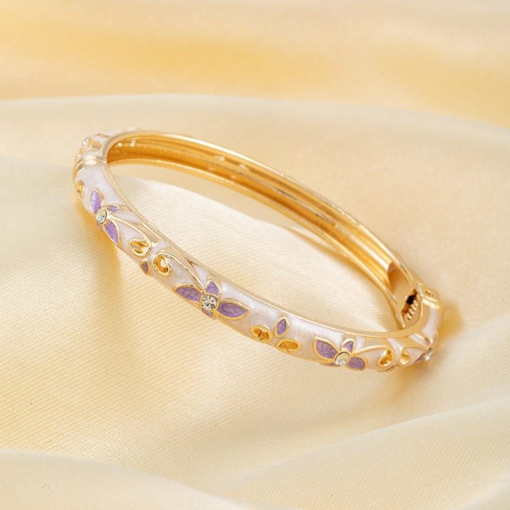 Lightweight Metal Cloisonne Floral Bangle Rhinestone Thin Bracelet  Holiday Presents