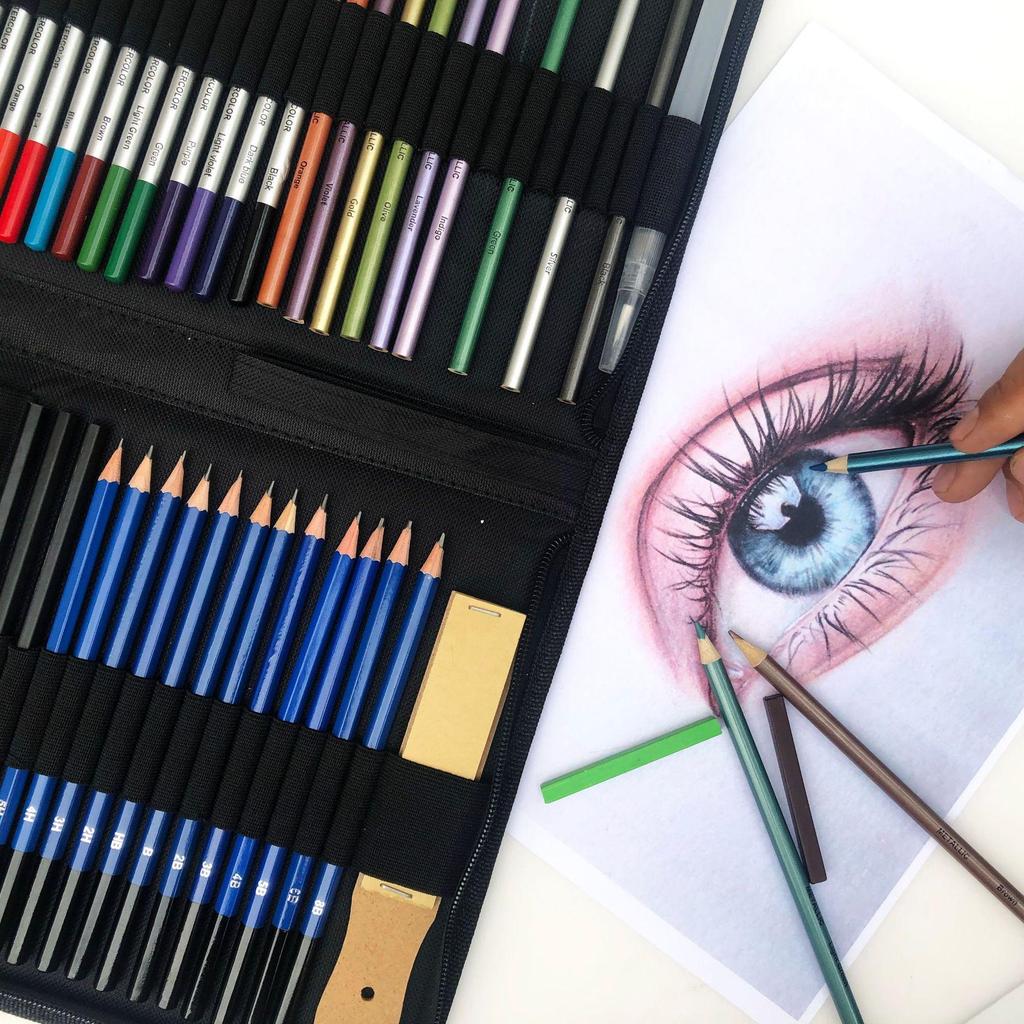 Набор из 51 предмета для рисования и цветных карандашей для начинающих - Художественные принадлежности