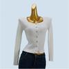 Sweet Solid Color Knitwear Female Spring Autumn Short Silm Slim Looking Square Collar Long Sleeve All-Matching Base Cardigan Top