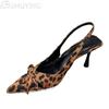 Fashion Leopard Sexy Pointed Toe High Heels Shoes Women Sandals Bow Slippers Slingback 2025 Summer Trend Dress Woman Brand Sandalias