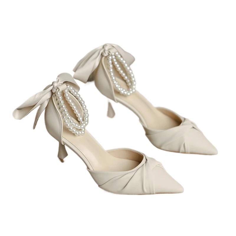 Модные женские элегантные белые босоножки на высоком каблуке на толстой платформе с ремешками на щиколотке, туфли-лодочки с кружевным галстуком-бабочкой, роскошные туфли для вечеринок