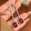 S925 Silver Needle Set Earrings Necklace Ring Copper Jewelry Pigeon Blood Corundum Retro Exquisite High Luxury Women's