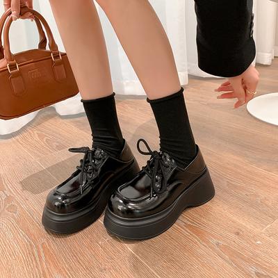 Версия из коровьей кожи~ Весенние новые универсальные лоферы, туфли-одинарки, стиль колледжа, черные Мэри Джейн, на платформе, из маленькой кожи