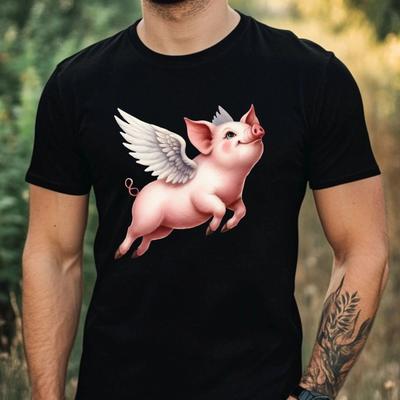 T-Shirt Herren Fliegendes Schwein Motiv Baumwolle Größe XS Bis 5XL