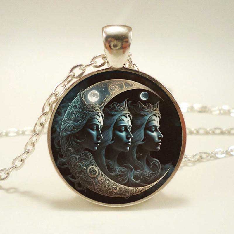 Лунная Богиня Шея Цепочка Ожерелье Кулон Стеклянный Кабошон Ожерелье Женское Ожерелье Ювелирные Изделия